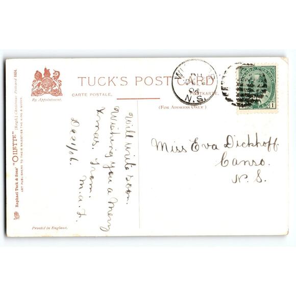 Vintage Tuck's Christmas Postcard Red & White Flowers 'A Happy Christmas' 8454 - Picture 2 of 2